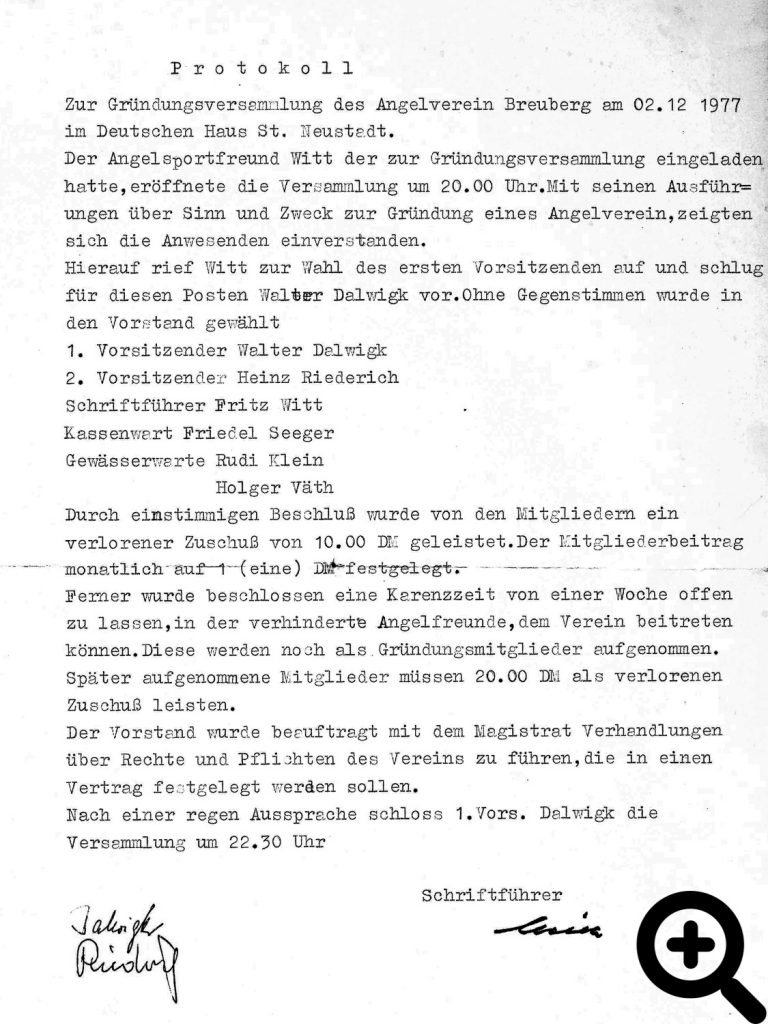 Gründungsprotokoll des ASV Breuberg vom 02.12.1977.