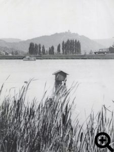 Sandbacher See in den siebziger Jahren mit freiem Blick zur Burg Breuberg