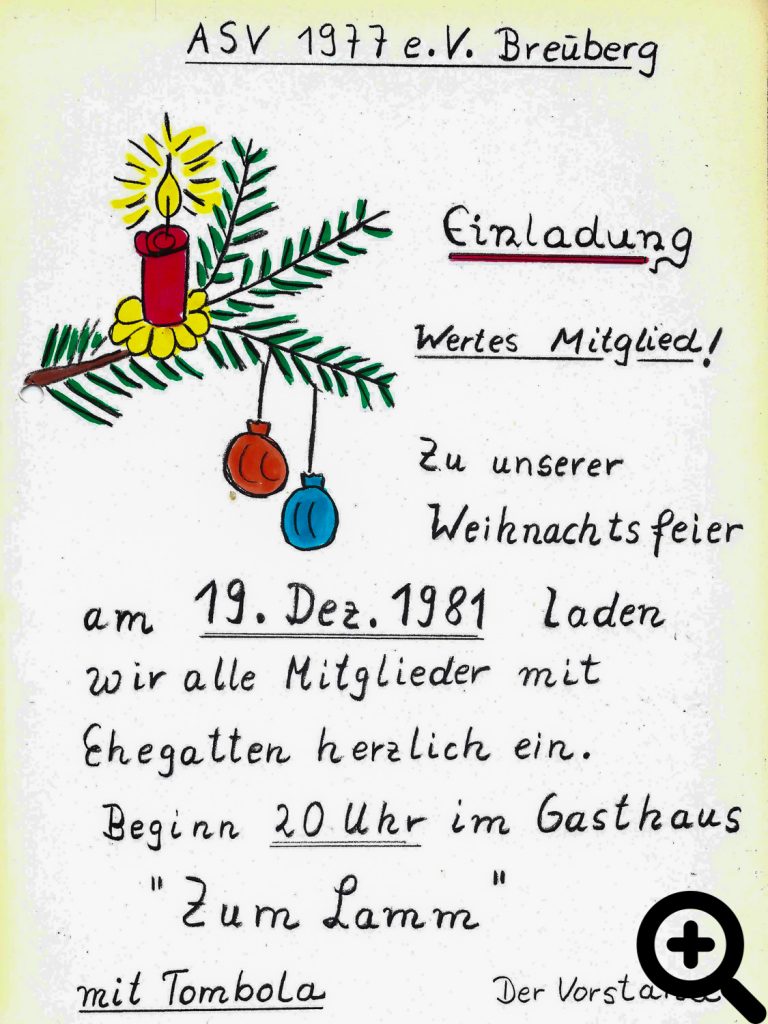 farbige Einladung zur Weihnachtsfeier 1981